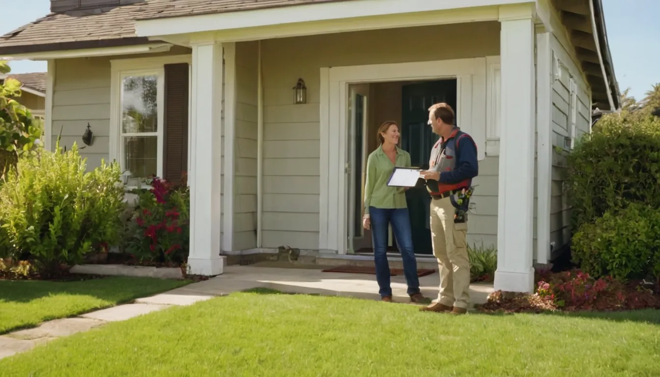 A friendly homeowner talking with a local pest control provider at a front door in Afton